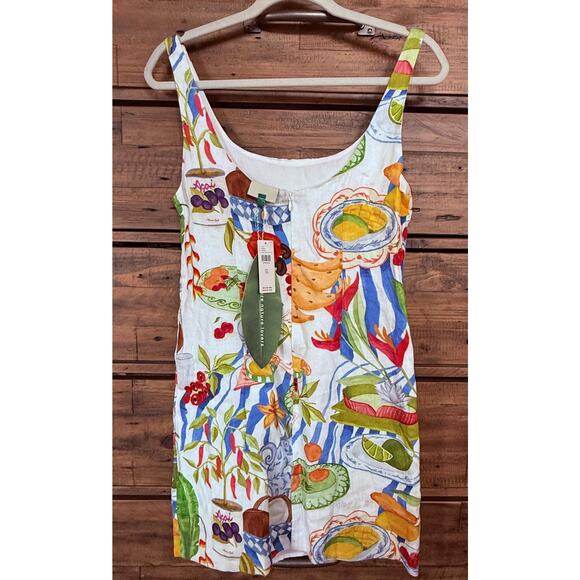 FARM RIO Dress Womens XS Multicolor Fresh Table Linen Print Anthropologie NWT - Picture 2 of 11